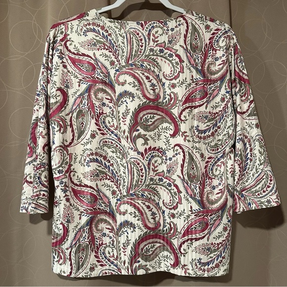 Chico's Women's Sueded Rib Paisley Print Pink/Cream/Green/Blue Top Size 1 / US M - Picture 3 of 3
